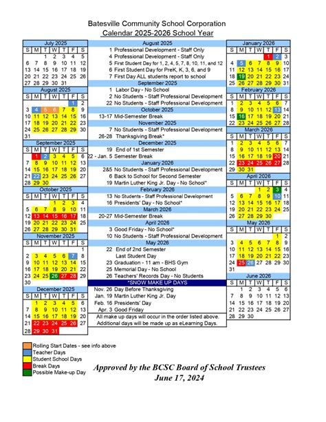 Batesville Community School Corporation 25-26 Calendar Revised - EduCounty