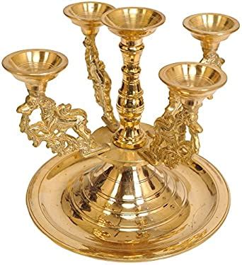 Exotic India Five-Wick Yali Lamps - Brass statue : Amazon.in: Home ...