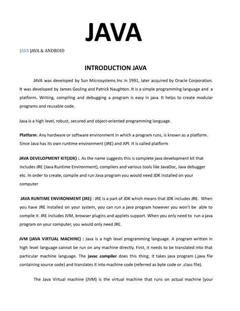 JAVA Notess - This is the study material of java program - JAVA ...