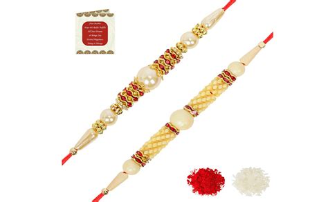 Riddhika Ventures Lavish Pearl and Dimond Ring Rakhi Bracelet with Roli ...