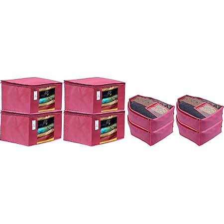 Heart Home Non Woven 4 Pieces Saree Cover/Cloth Wardrobe Organizer and ...