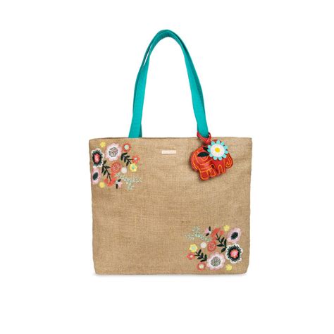Buy Chumbak Floral Elephant Embroidered Jute Tote Bag Online