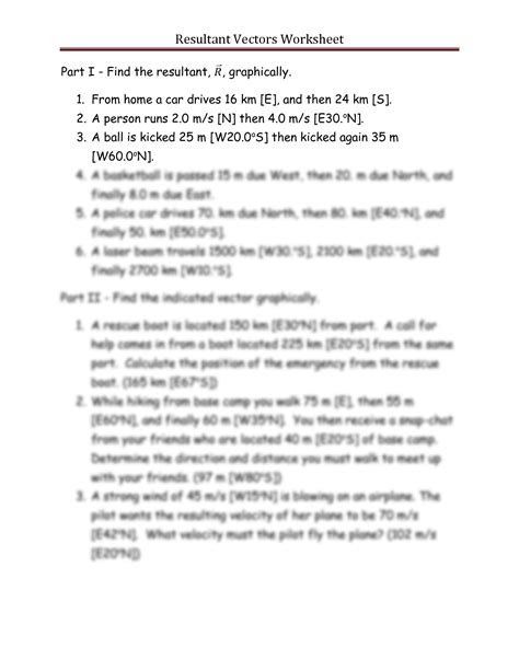 Image result for Resultant Vector Worksheet