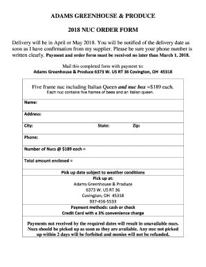 Fillable Online ADAMS GREENHOUSE & PRODUCE 2018 NUC ORDER FORM Fax ...