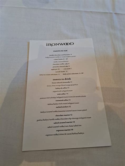 Menu at Ironwood Cafe, Pinehurst