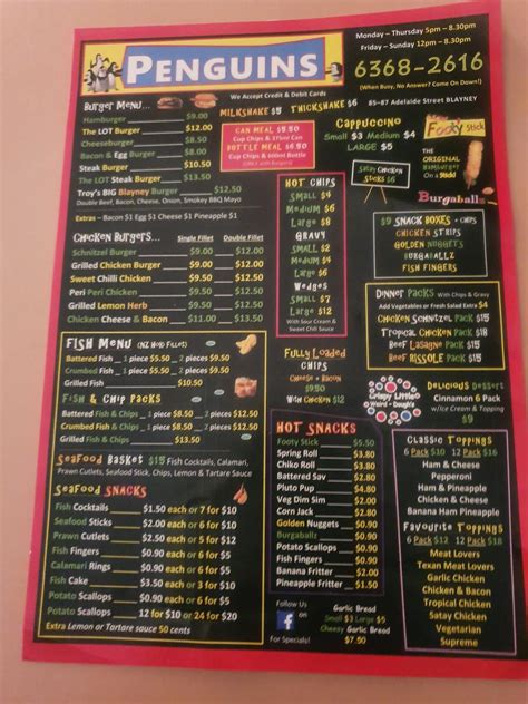 Carta de Penguins Restaurants Australia, Blayney