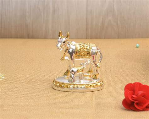 Buy GoldGiftIdeas 999 Silver and 24K Gold Plated Cow and Calf Idol for ...