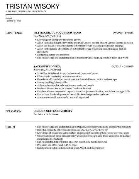 Clerical Resume Samples | Velvet Jobs