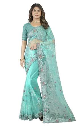 Buy Manu Fashion Era Turquoise Sequence Resham Coding Embroidered Net ...