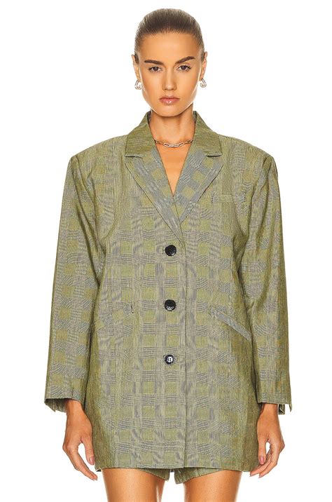 Ganni Slub Check Suiting Blazer in Gold Fusion Check | FWRD