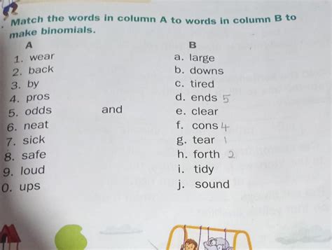 Match the words in column A to words in column B to make binomials ...