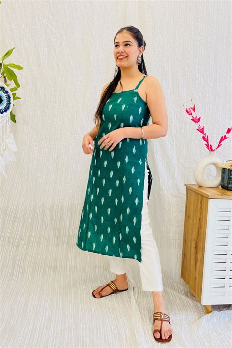 Green Ikat Strappy Kurta – Bohemian Dream