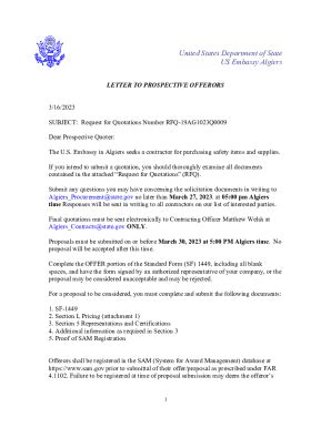 Fillable Online dz usembassy RFQ Cover Letter to Prospective Quoters ...