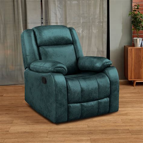 Avalon Rocking & Rotating Midnight Blue Single Seater Suede Fabric Rec ...