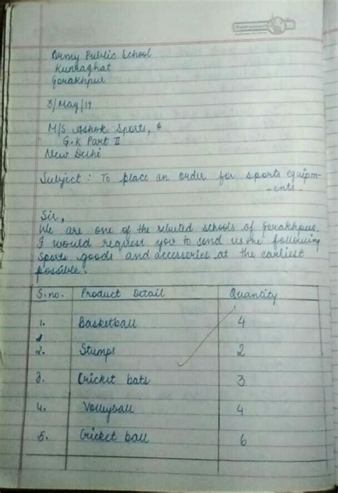 format for letter placing order in class 10 - Brainly.in
