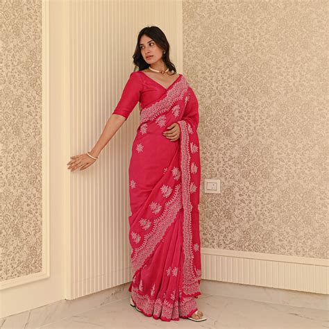 Celestial Pink Organza Saree – Cottagora