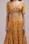 Buy Yellow Lurex, Georgette Sequins Plunge Neck Bells Abstract Print ...