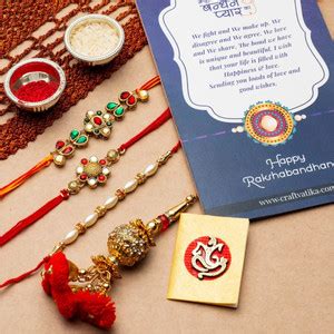CraftVatika Bhaiya Bhabhi RAKHI236 Kundan, Mauli Thread, Pearl Rakhi ...