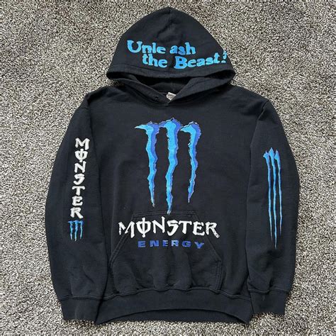 Y2K BLUE GRUNGE MONSTER ENERGY HOODIE small this... - Depop