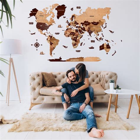 3D Wooden Texture World Map For Wall – SUREKH DECOR