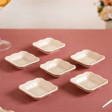 Embossed Square Small Dessert Dish Set Of 6 3" x 3" Online - Premium ...