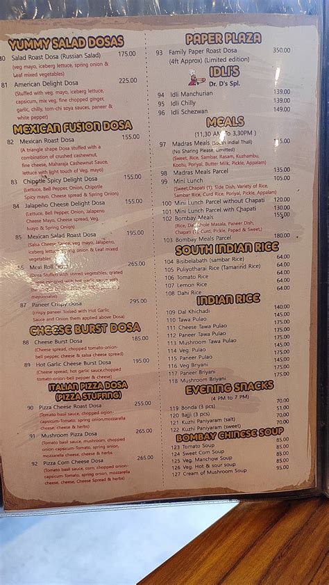 Menu at Dosa Plaza, Chennai, No7