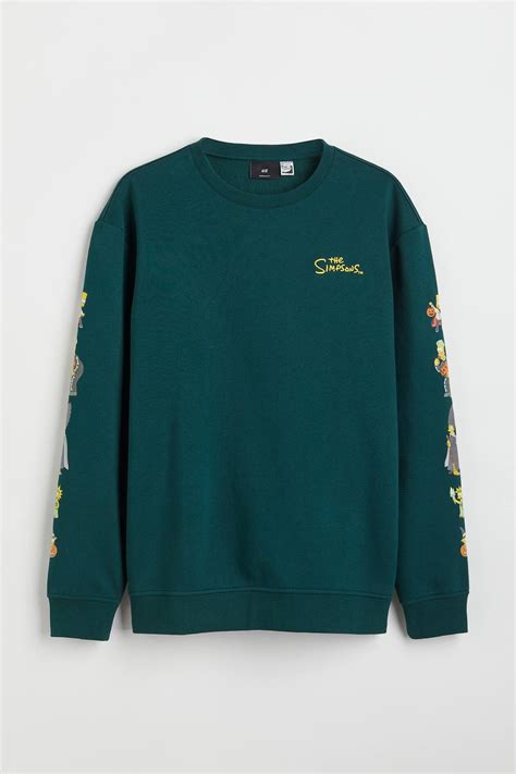 Regular Fit Printed sweatshirt - Dark green/The Simpsons - Men | H&M IN