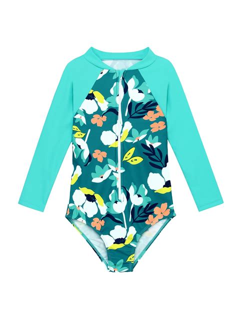 Zando Toddler Girl Long Sleeve One Piece Swimsuit Little Girl Quick Dry ...