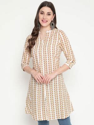 Buy SAVI Floral Printed A-Line Cotton Kurta White & Orange Online