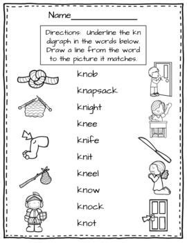 Digraph Worksheets/KN- by Bookmarks and More | Teachers Pay Teachers ...