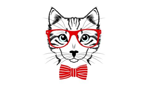 Wallpaper cat, cat, red, butterfly, minimalism, glasses, light ...