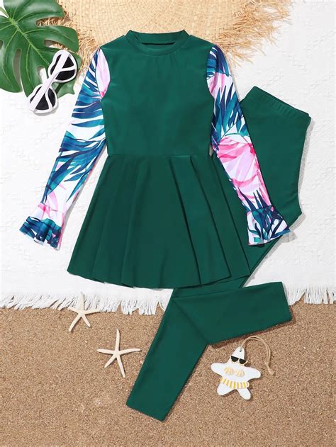 2023-Girls-Swimsuit-Long-Sleeve-Beach-Dress-Pants-Kids-Swimwear-Female ...