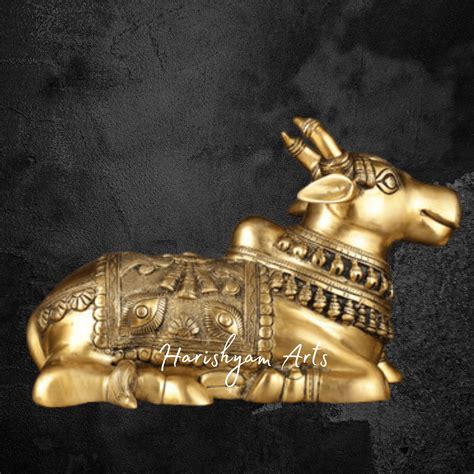 11" Superfine Pure Brass Nandi Idol with Enhanced Carved Details