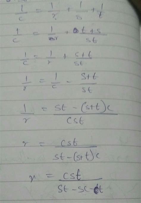 1/c=1/r+1/s+1/t. Express r in terms of c,s,t. - Brainly.in