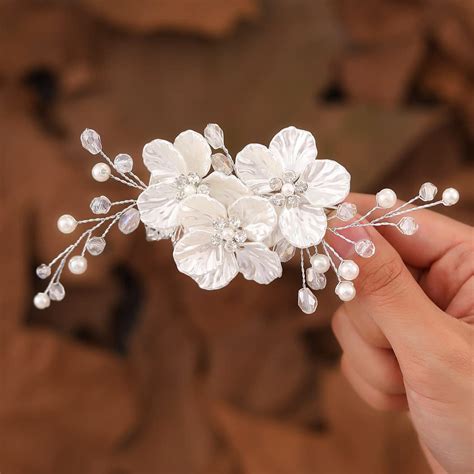 Amazon.com : Jakawin Bride Flower Wedding Hair Piece Silver Pearl Hair ...