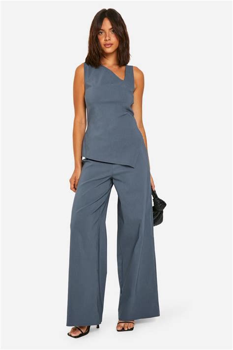 Super Stretch Asymmetric Longline Top & Wide Leg Pants | boohoo USA