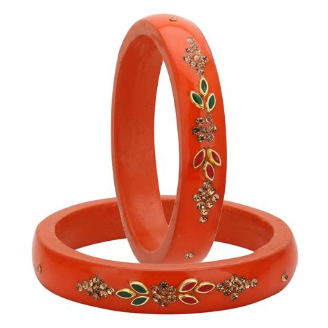 Sukriti Beautiful Casual Kundan Orange lac Kada Bangles for Women – Se ...