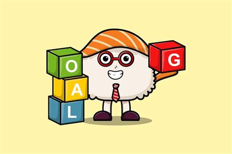 Cute cartoon sushi businessman stacking goal box | Premium Vector