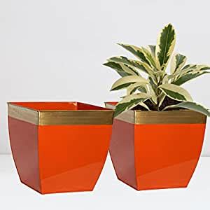ecofynd 8 inches Midland Metal Planter | Indoor Outdoor Balcony Tapered ...