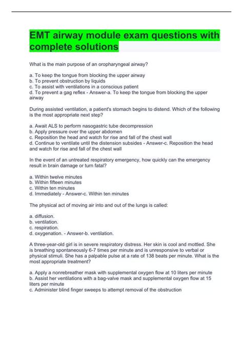 EMT airway module exam questions with complete solutions - EAM AIRWAY ...