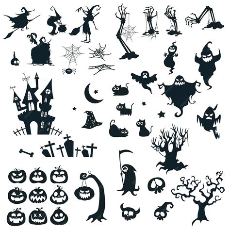 Collection of halloween silhouettes icon and character, elements for ...