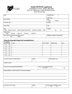 Fillable Online dentalcenternwo Dental OPTIONS Application 2138 Madison ...