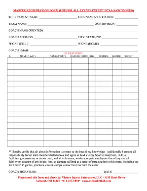 Fillable Online MASTER REGISTRATION FORM - bvsebasketballbbcomb Fax ...