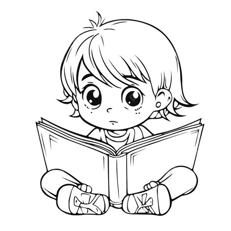 Boy Drawing Reading Coloring School Student Book White Studying Pages Books Clipart Open Outline ...