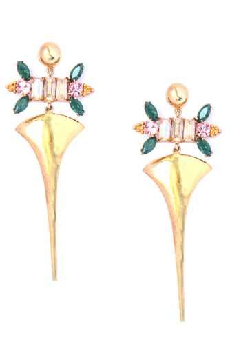 Buy Green Crystals Floral Spike Tribe Embellished Earrings by Ornamaas ...