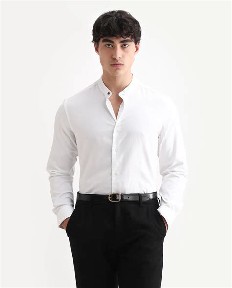 Buy Guild Casual - Stellar - White Mandarin Collar Checked Print Shirt ...