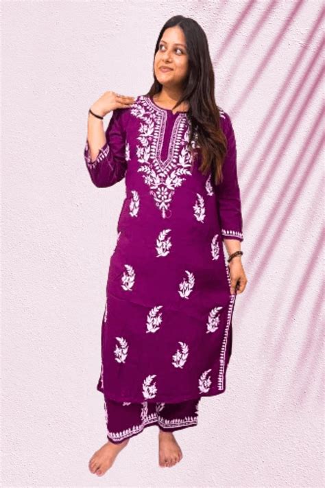 Wine Modal Cotton Kurti Palazzo Set – Awadhkari
