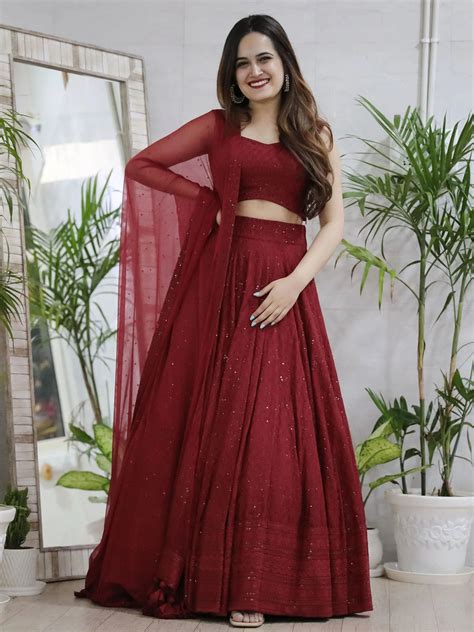 ⚡️Buy Lovely Maroon Sequins Georgette Wedding Lehenga Choli With ...