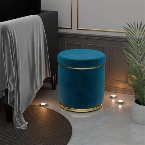 ETIQUETTE ART Velvet Round Dual Strip Ottoman Office Stool Foot Rest ...