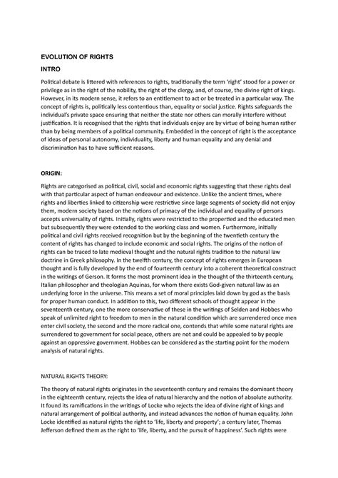 Evolution of rights - notes - EVOLUTION OF RIGHTS INTRO Political ...